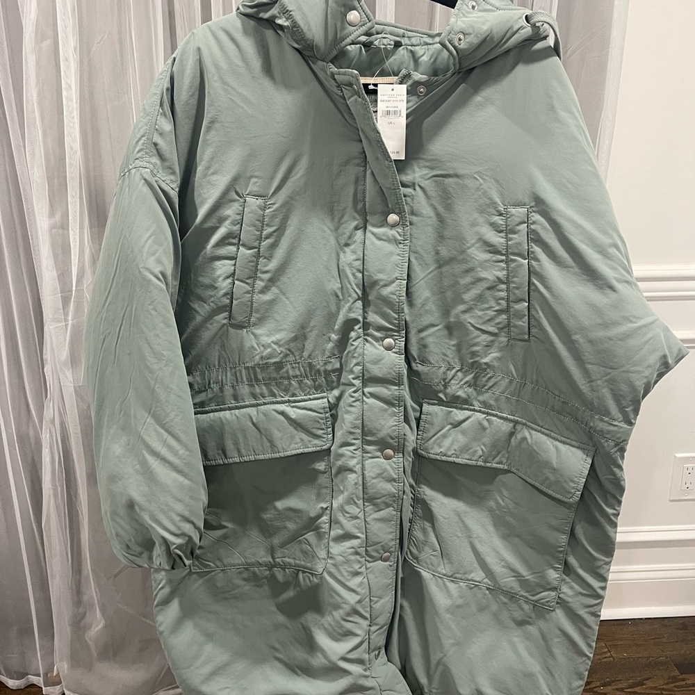 American Eagle Puffer Coat Hooded/Long Jacket Women's Sz L NWT